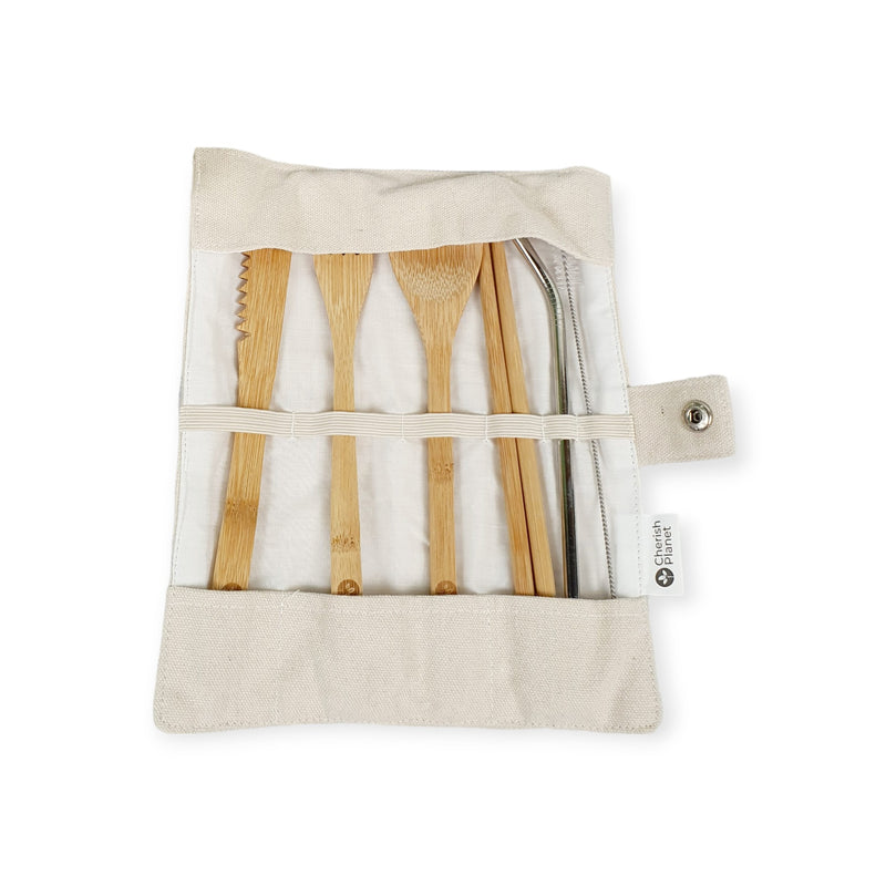 Bamboo & Steel Portable Cutlery Set & Pouch
