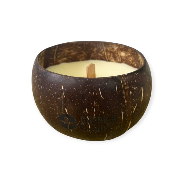 Soy Wax Real Coconut Shell Candle - Sandalwood Scented