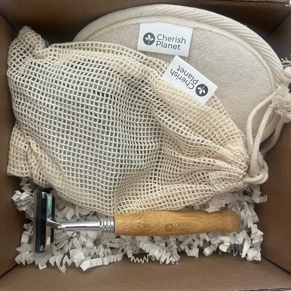 Eco-Friendly Self-Care Gift Set - Natural Loofah, Bamboo Razor & Reusable Makeup Pads - Zero Waste, Plastic-Free Pampering Kit