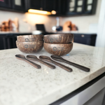Real Coconut Shell Bowls with Wooden Spoons