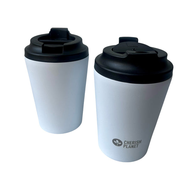 Cherish Planet White Coffee Mug 360ml - Portable Stainless Steel 12oz Coffee Cup for Home & Office