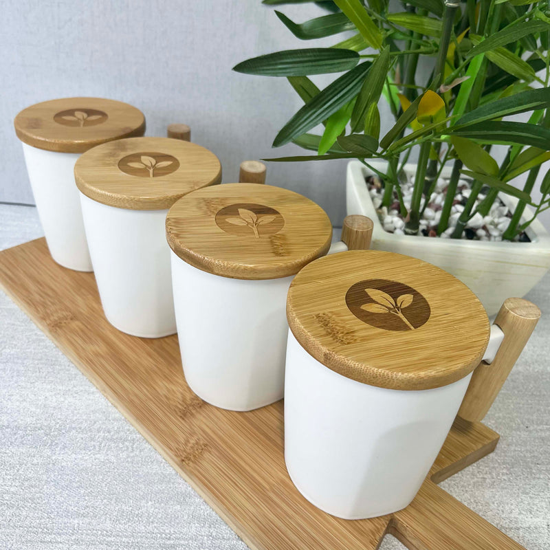 Ceramic White Cup with Bamboo Handle and Removable Lid (480ml)