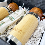 Coffee Lovers Gift Box with 2 mugs, 2 cups and 2 straw sets, side view.